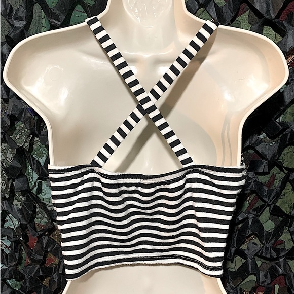 Beetleguese Striped Tim Burtony Zip Up Crop Tank - Picture 2 of 5